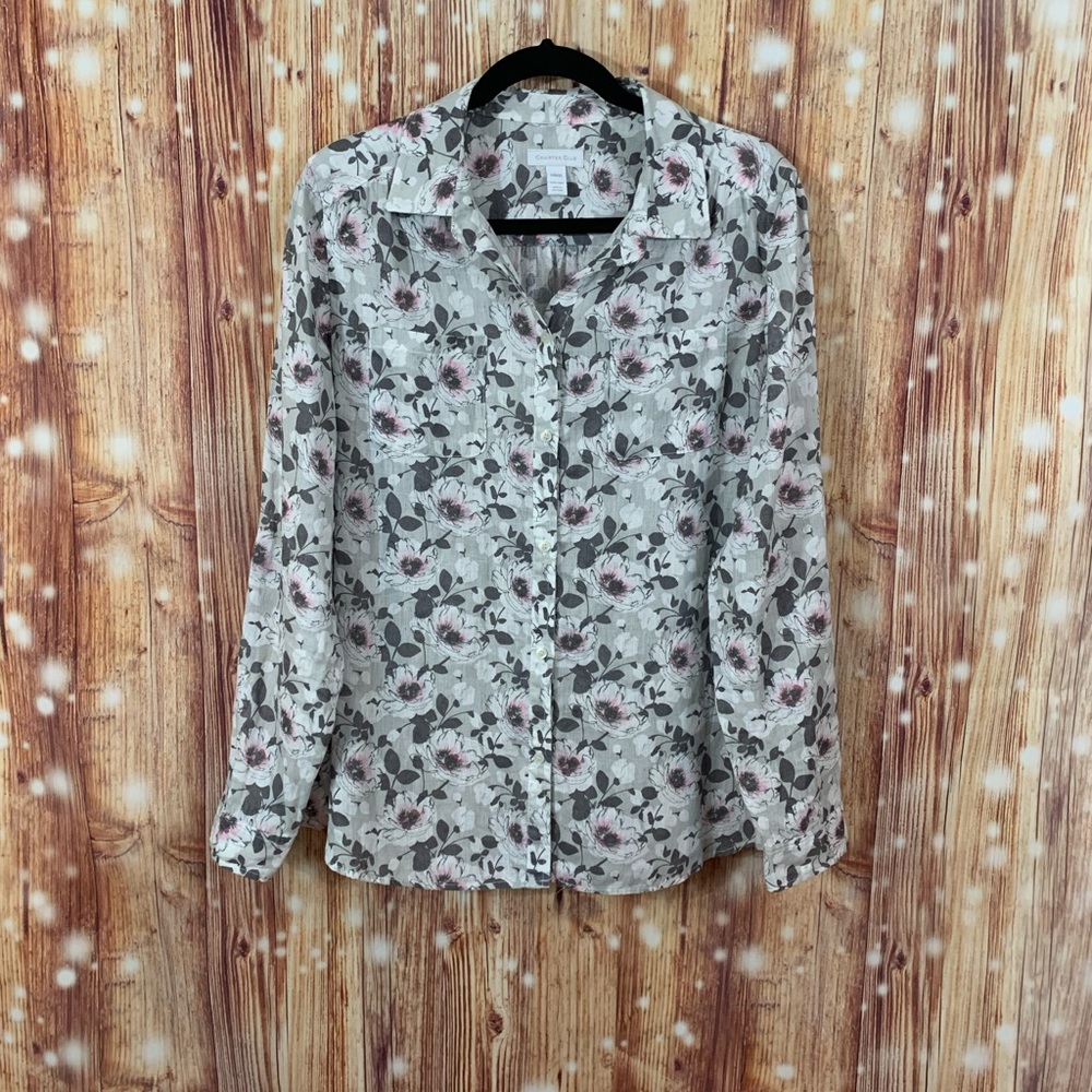 Charter Club Shirt Size Large Button Down Linen